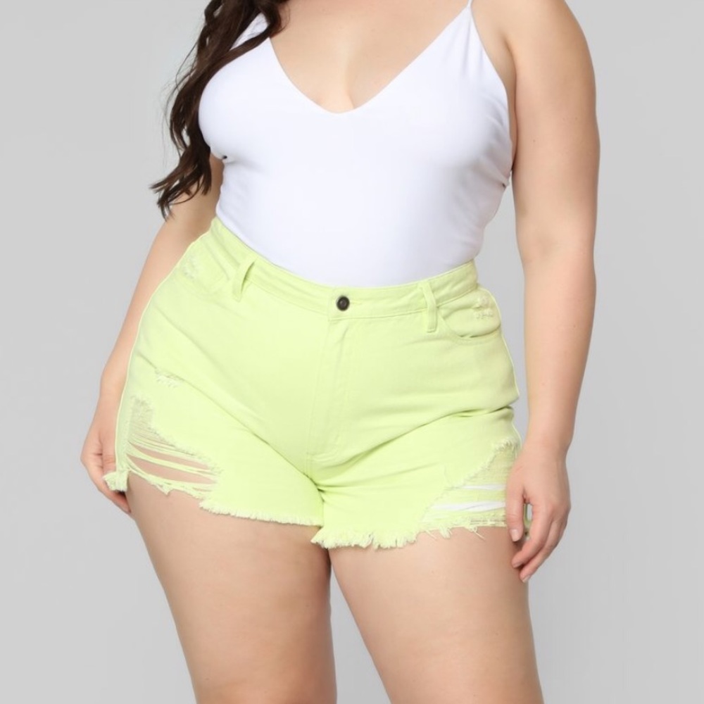 fashion nova high rise distressed shorts - lime